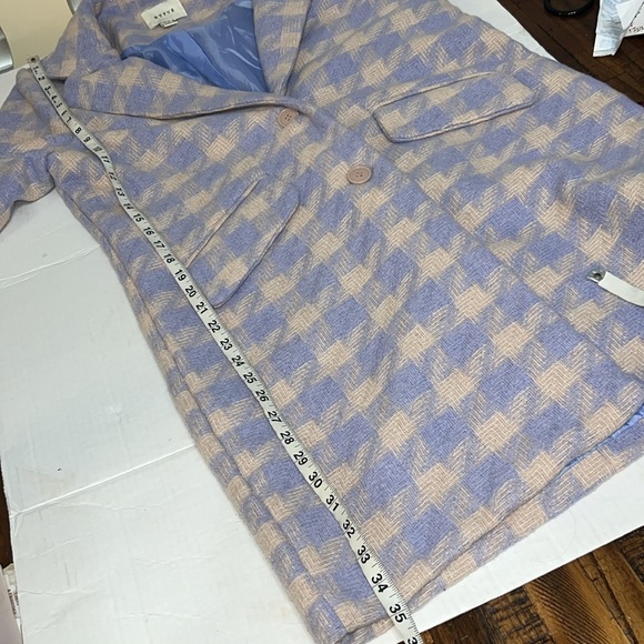 HYFVE coat blazer jacket long line houndstooth 2 button front pockets Trendy L - Picture 12 of 14